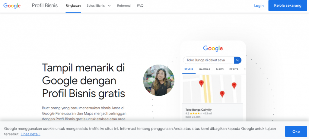 Langkah 2 : Setelah masuk, kunjungi Google Bisnisku dan klik tombol biru bertuliskan “Kelola Sekarang”