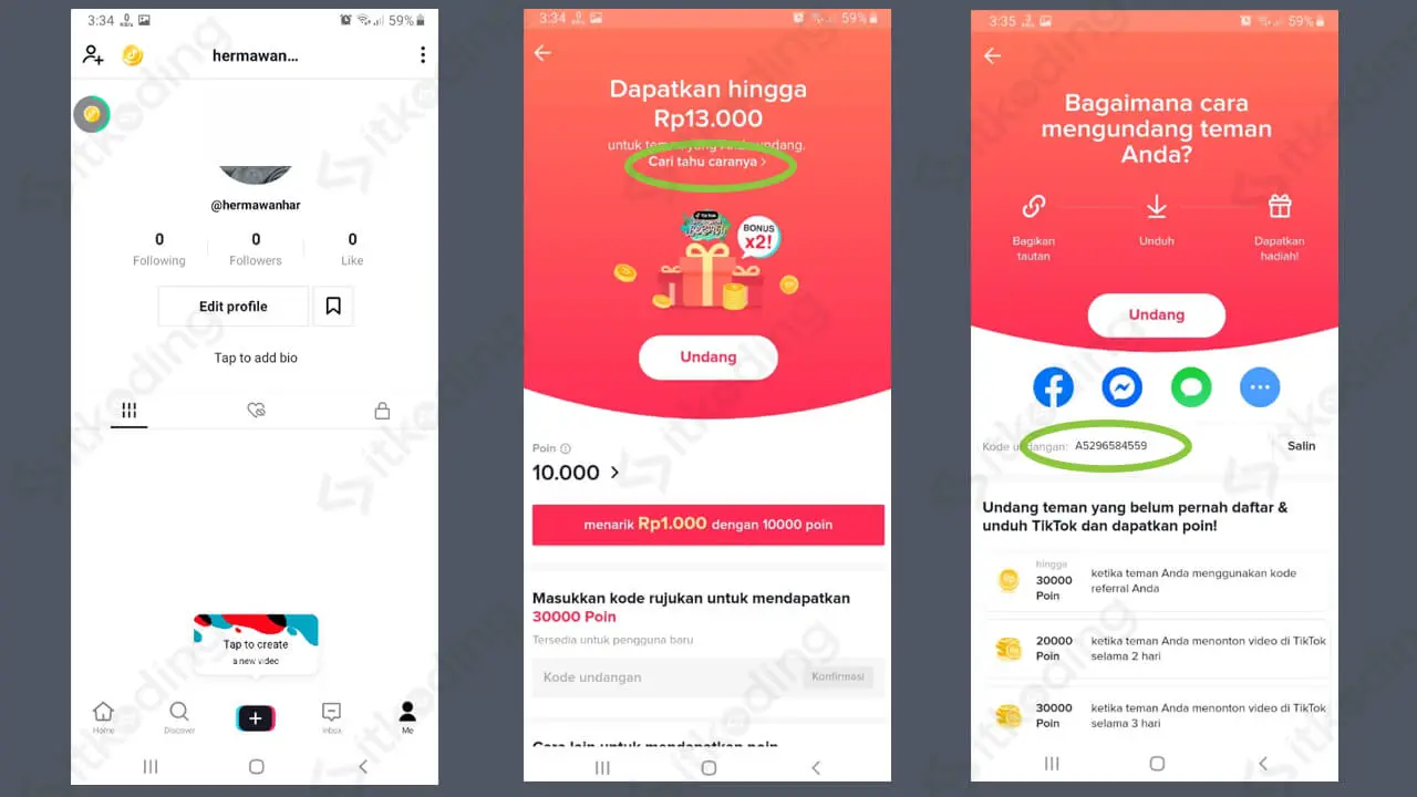 cara memasukan kode undangan TikTok biasa