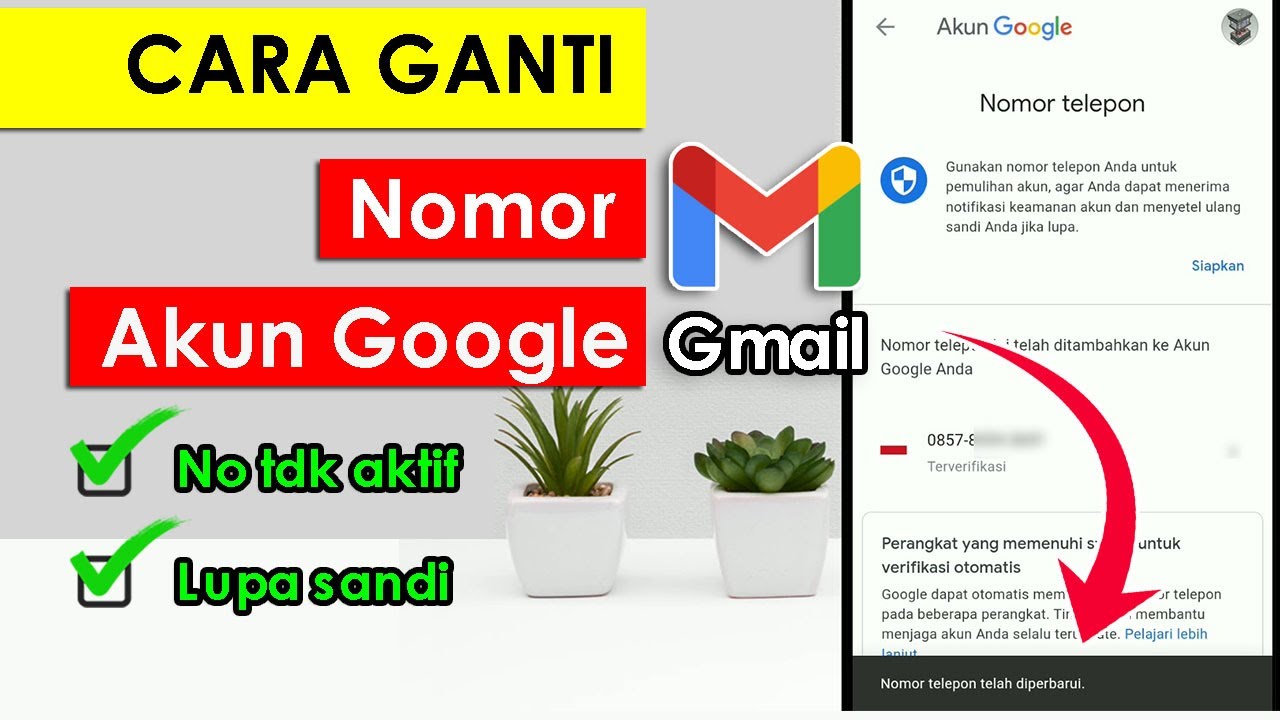 mengganti nomor hp gmail